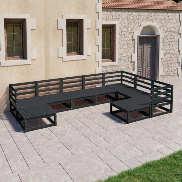 Berkfield 9 Piece Garden Lounge Set Black Solid Pinewood