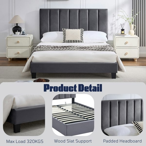 Furniture One Ottoman Storage Bed Frame, Bed Frame with Underbed Storage, Adjustable Headboard, Solid Wood Slats, Max Load 320KS