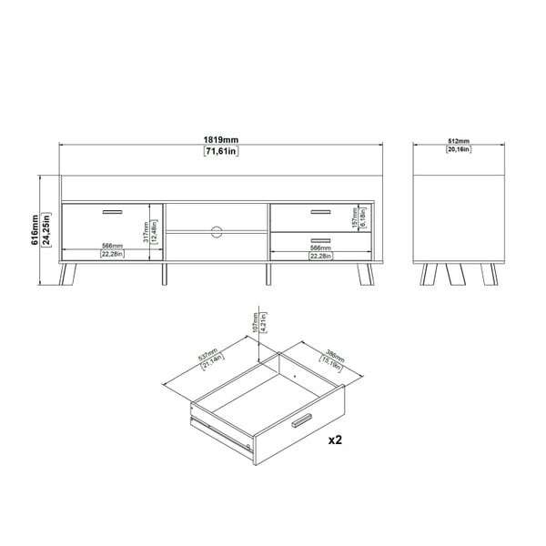 Wyld Haus Hobro White and Natural Oak Wood TV Unit with 1 Door 2 Drawers