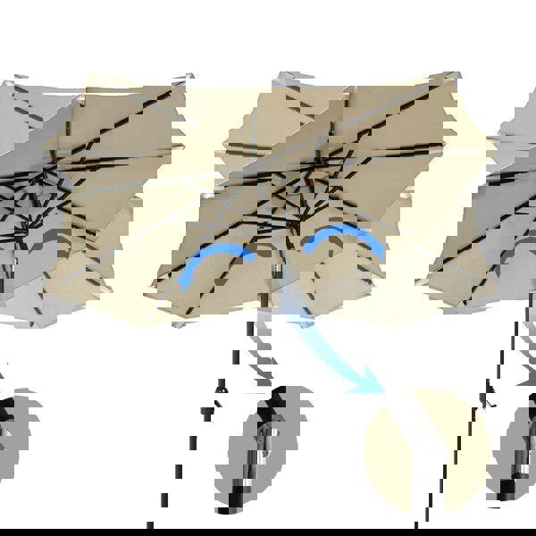 Beige 3m Patio Garden Parasol Sun Umbrella Sunshade Canopy With Solar LED Lights Parasols & Rain Umbrellas Living and Home