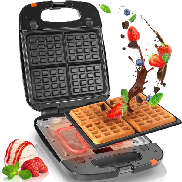 Duronic WM60 Non Stick 4 Square Belgian Waffle Maker with Removable Plates for Croffles & American Style Waffles