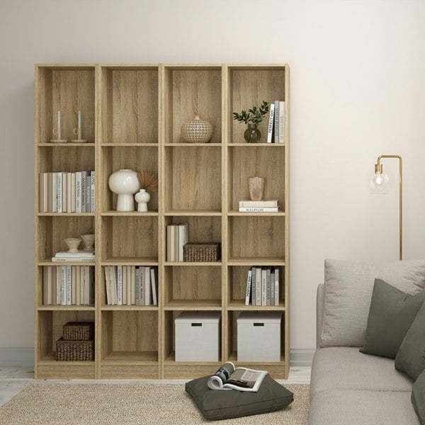Furniture To Go Basic Tall Narrow Bookcase (4 Shelves) in Oak