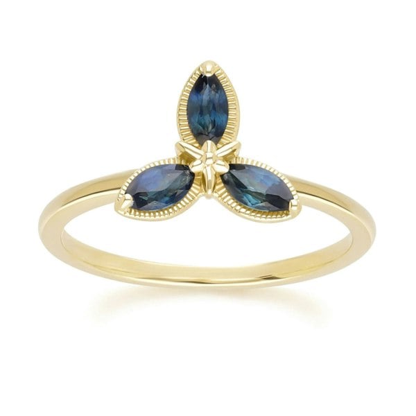 Gemondo Floral Marquise Sapphire Ring in 9ct Yellow Gold