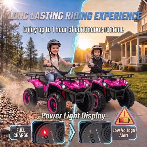 AIYAPLAY 12V Ride on ATV with Dual Motors Soft Start Battery Display, Pink