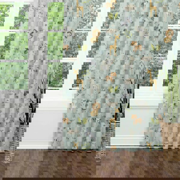 Pale green safari baby animals blackout lined nursery curtains, Big Little Bedrooms, FREE SHIPPING