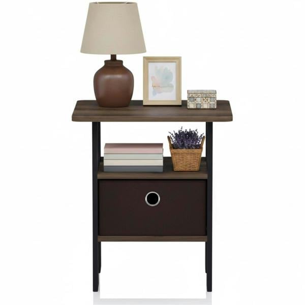WALPLUS Andrey End Table Nightstand with Bin Drawer, Columbia Walnut/Dark Brown | Stylish Table for Home Use with Practical and Modern Design