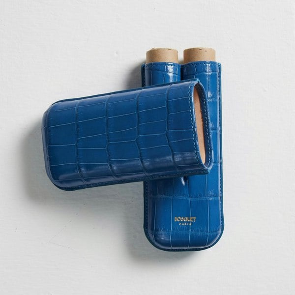 Bosquet Paris Genuine Crocodile Leather Cigar Case for 2 - Presidential Blue