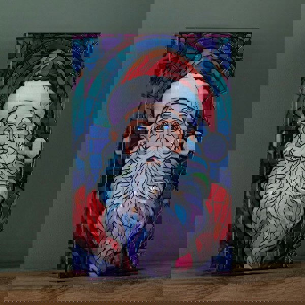 Samuel Alexander 21cm Battery Operated Double Sided Stained Glass Santa Decoration with LEDs