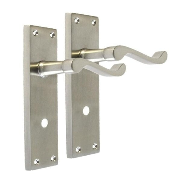 EDH Door Hardware Internal Satin Bathroom Door Handle with Privacy Lock Set Victorian Style,  2 Pairs