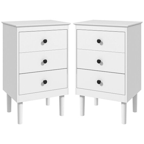 Wyld Haus Latato Wooden White Set Of 2 Bedside Tables with 3 Drawers
