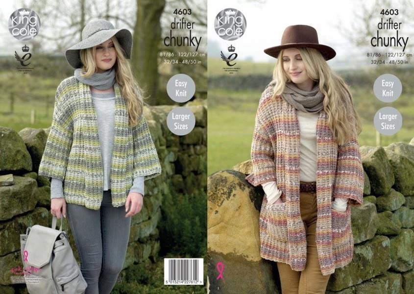 King Cole Drifter Knitting Pattern 4603, Jackets for Women, 32/34 - 48/50 Inches - Intermediate