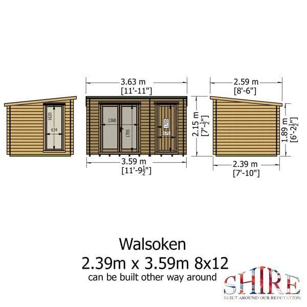 Shire Walsoken 8x12 Log Cabin 19mm interlock  Cladding - Best Shed