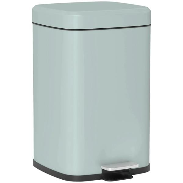 Light green metal kitchen bin, boxy with hinged lid and foot pedal, 20L