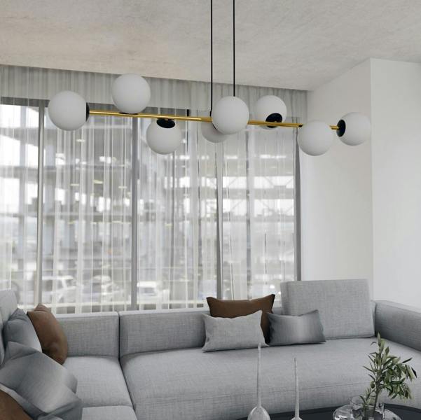 Emibig GRAVITY Pendant lamp 8 x E14  Black, gold with White Shade