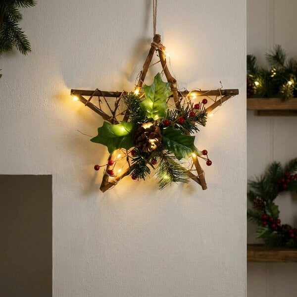 Garden Greatness Pre-Lit Rattan Hanging Christmas Star Decoration