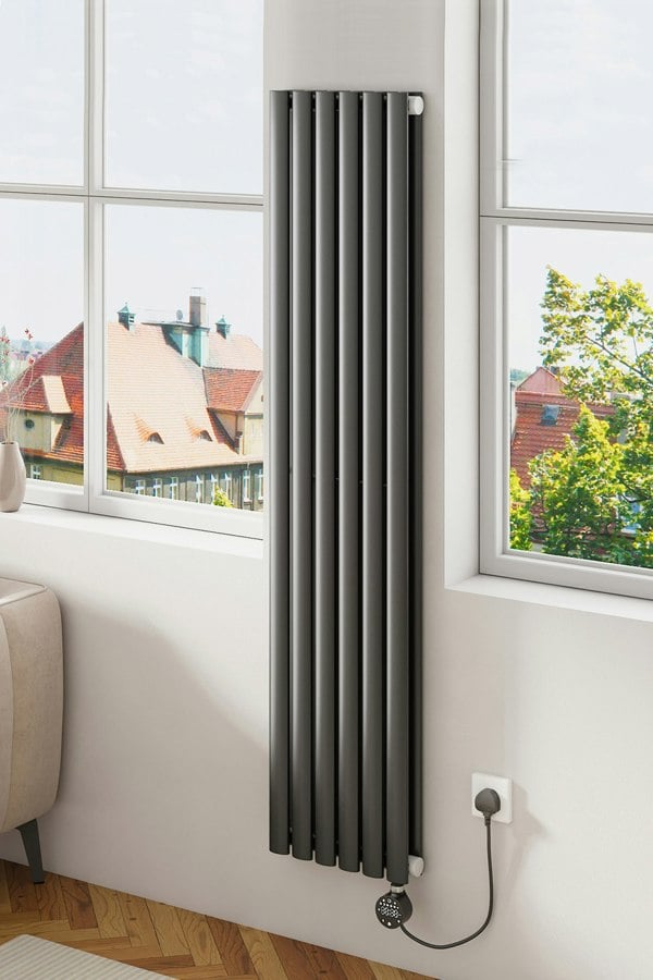 Living and Home Tall Electric Radiator Wall Mounted 160cm x 35.4cm - Dark Grey
