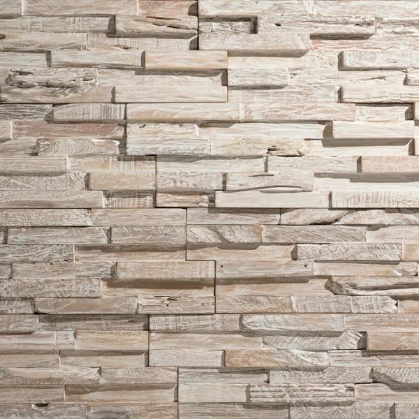 Wallsupply UltraWood White wash Recycled Solid Teak Wood Panels, Wall Cladding 3D Interlocking Tiles, 10pcs 0.9m²