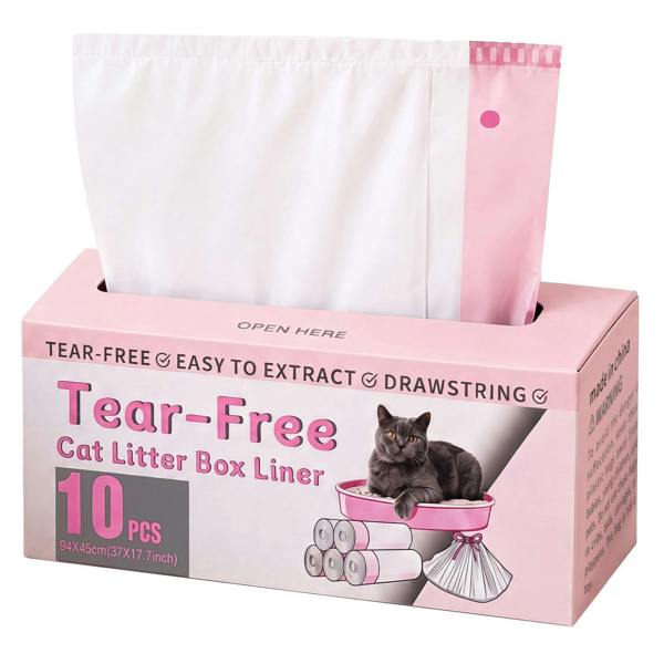 Skylos Cat Litter Bags XL for Standard Trays Heavy Duty Drawstring 30pc Pink