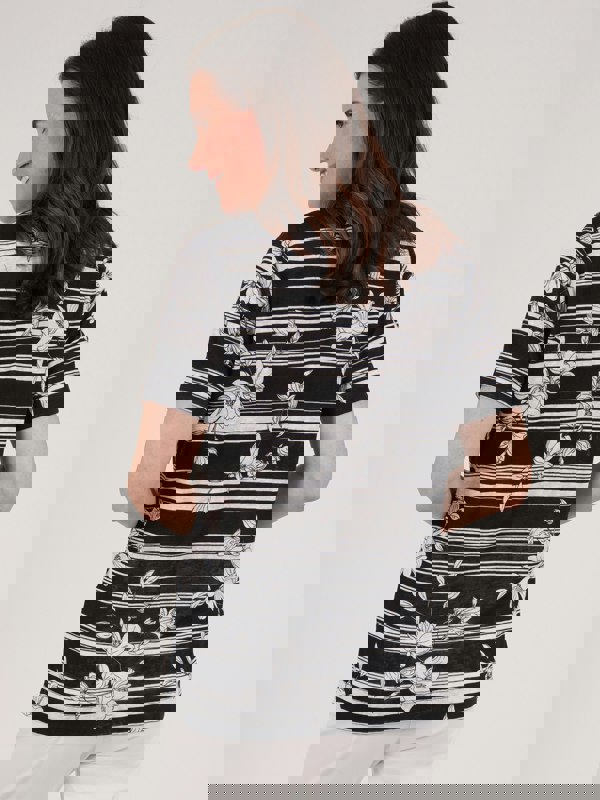 TIGI-Wear Mono Stripe Floral Top