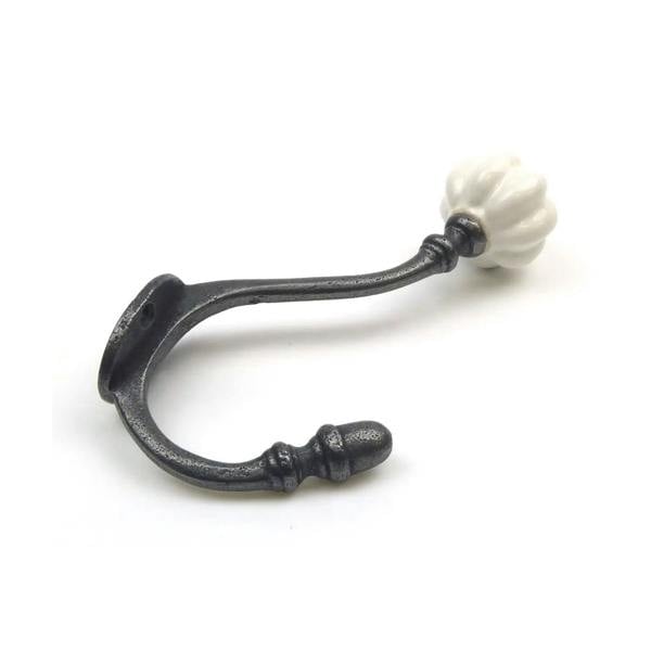 Ceramic Pumpkin Tipped Shabby Chic White Coat Hooks - Pack of 5 