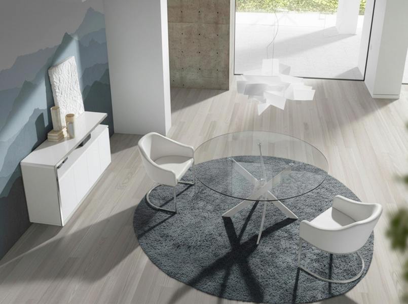 Angel Cerdá Round tempered glass and white steel dining table 1138