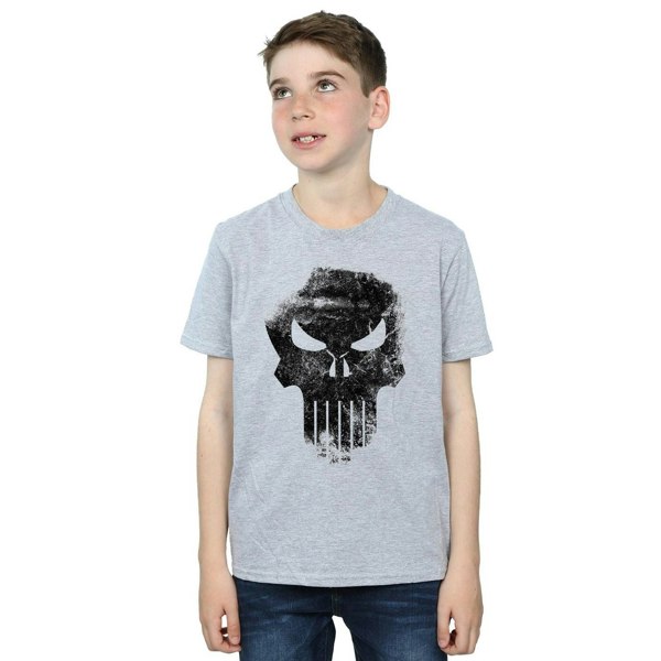 Marvel Boys The Punisher Distrressed Skull T-Shirt - Sports Grey