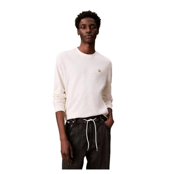 Calvin Klein Mens Waffle Long-Sleeved T-Shirt - Tofu - 