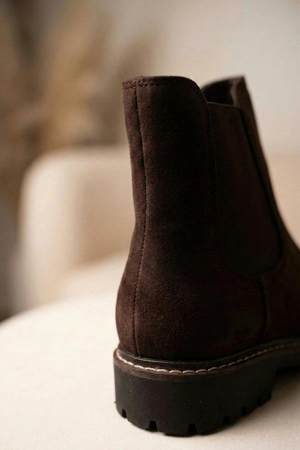 Saoirse Faux Suede Chunky Sole Chelsea Boots - Brown
