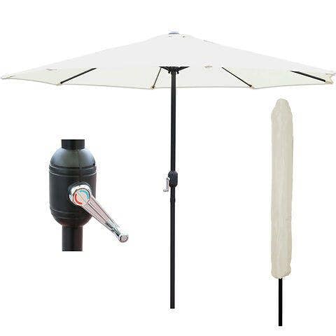 GlamHaus Garden Parasol Table Umbrella 2.7M with Crank Handle UV40 Protection Free Protection Cover Robust Steel Cream