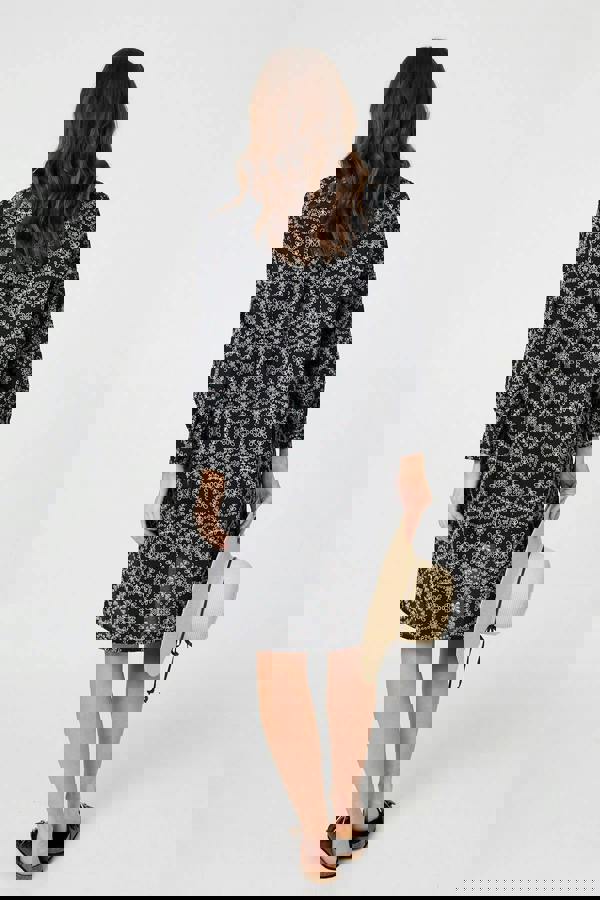 Black | Printed Relaxed Knee Length Shirt Dress
