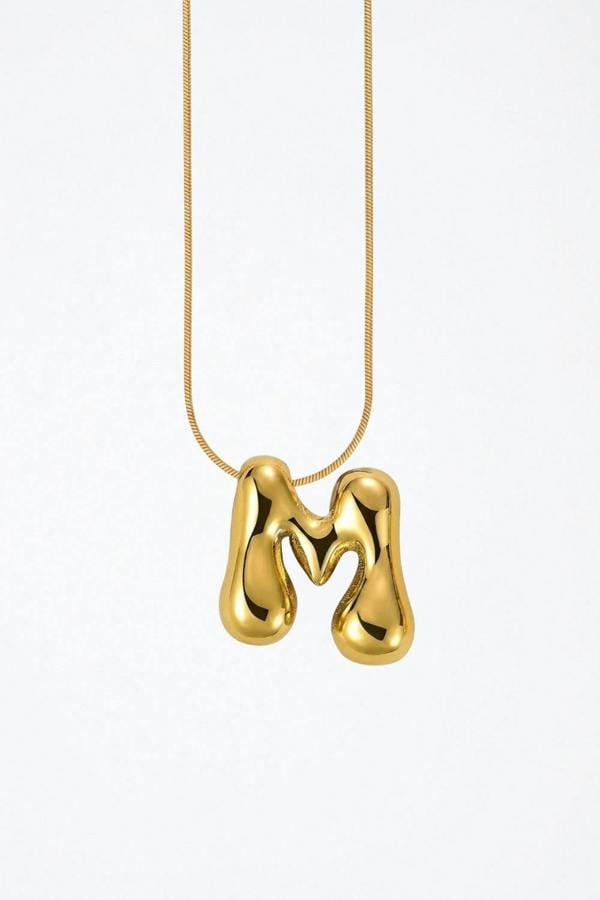 Serla Bubble Initial Gold Plated Necklace Letter M