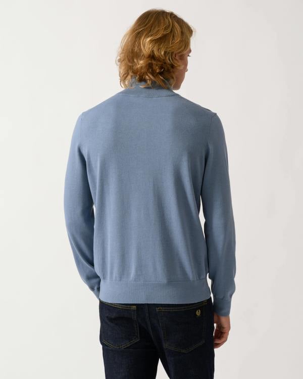 back of model wearing a BOSS Orange Kanobix S Mens 1/4 Zip Jumper in Medium Blue 424