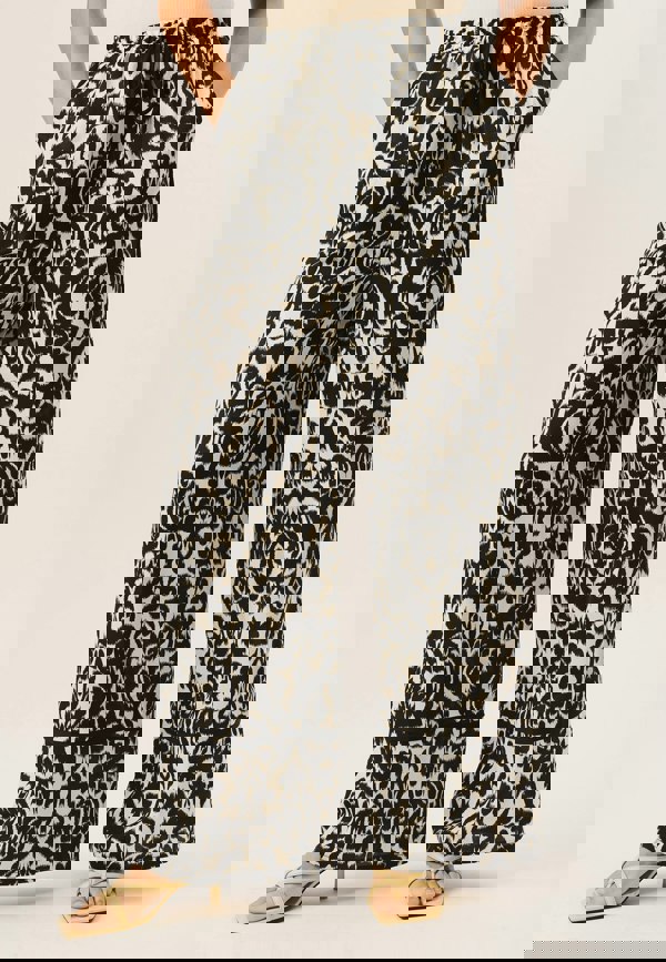 Gini London Mono Ikat Print Wide Leg Trousers