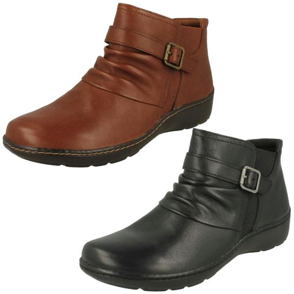 Clarks Ladies Clarks Buckle Detailed Ankle Boots Cora Rouched