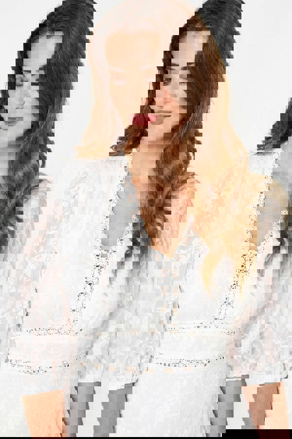 White | Lace 3/4 Sleeve Tiered Midi Dress
