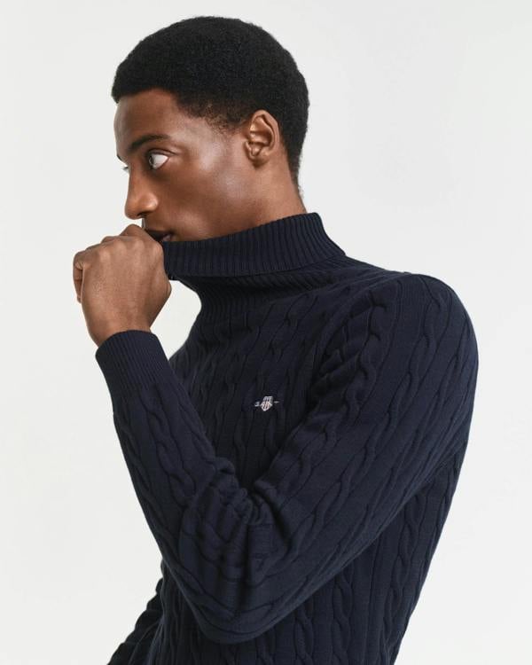 GANT Mens Cotton Cable Turtle Neck Sweater - 433 Evening Blue, detail
