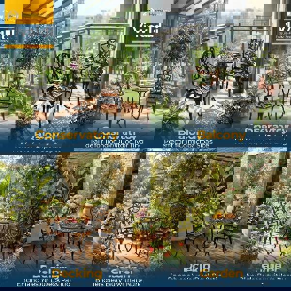 Centurion Supports VIVALDI 3-Piece Aluminium Garden Bistro Set - Round Table with Parasol Hole & 2 Generously Sized Armchairs - Baroque Design (Black)