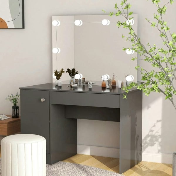 Berkfield Makeup Table with LED Lights 110x55x145 cm MDF Grey
