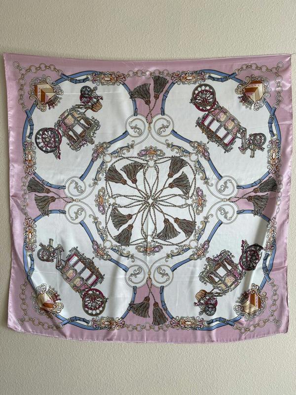 Anyyou Fashion Premium Satin Square Scarf – White Pink 562 Silk-Feel Neckwrap for Women