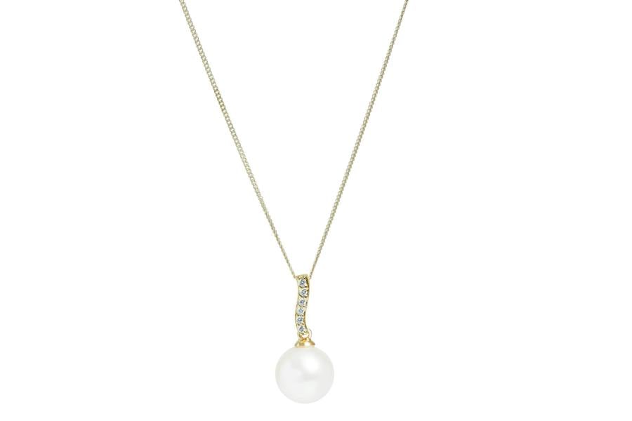 Sarah Layton Freshwater Round Pearl & Diamond Pendant Necklace, 10-10.5mm - 18ct Yellow Gold - DP310YGR10