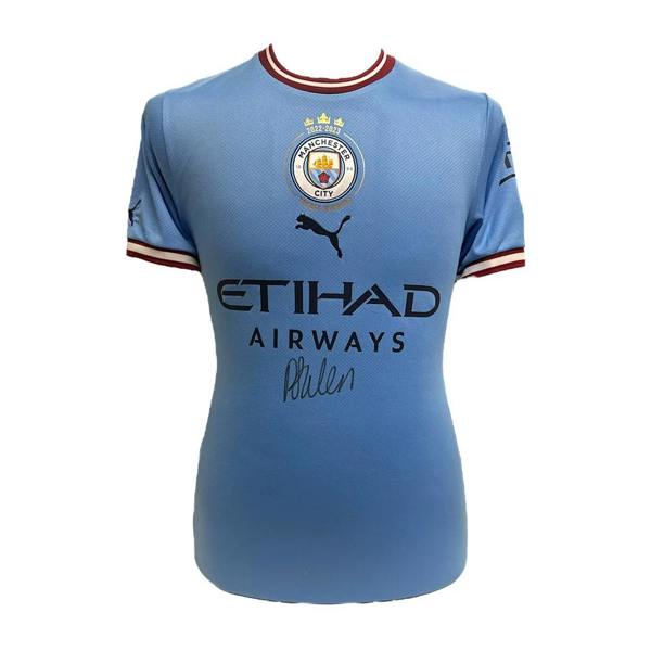 Unbranded Phil Foden signed Manchester City 2022/23 Treble Winners home shirt — Framed