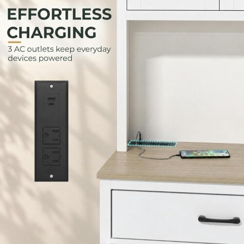 HOMCOM Pantry Cabinet with Charging Station, Microwave Stand, White