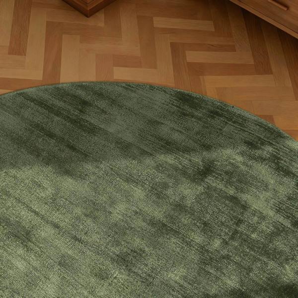 Green rug on a wooden floor