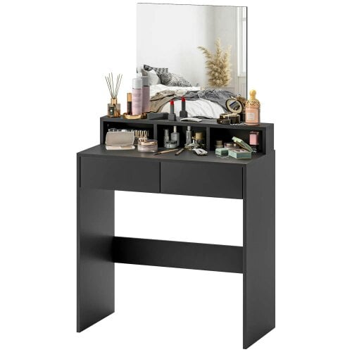 Wyld Haus Merotto Black Dressing Table With Mirror And Multi Storage Layout