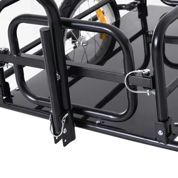 Black metal frame rail and side guard of bike cargo trailer