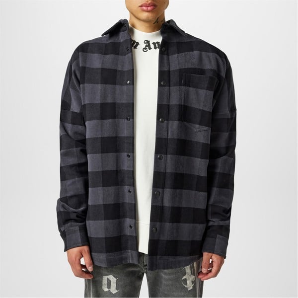 Palm Angels Curved Logo Checked Shirt - Black