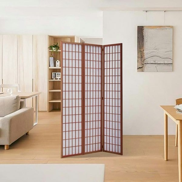 3-Panel Solid Wood Folding Room Divider Screen Coffee Living and Home