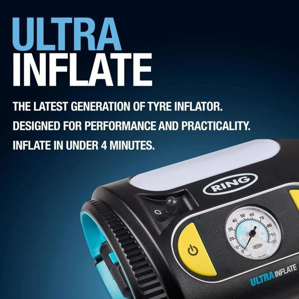 Ring Automotive Ring Ultra Inflate 10 Tyre Inflator 12V Car Air Compressor Analogue Gauge + Kit