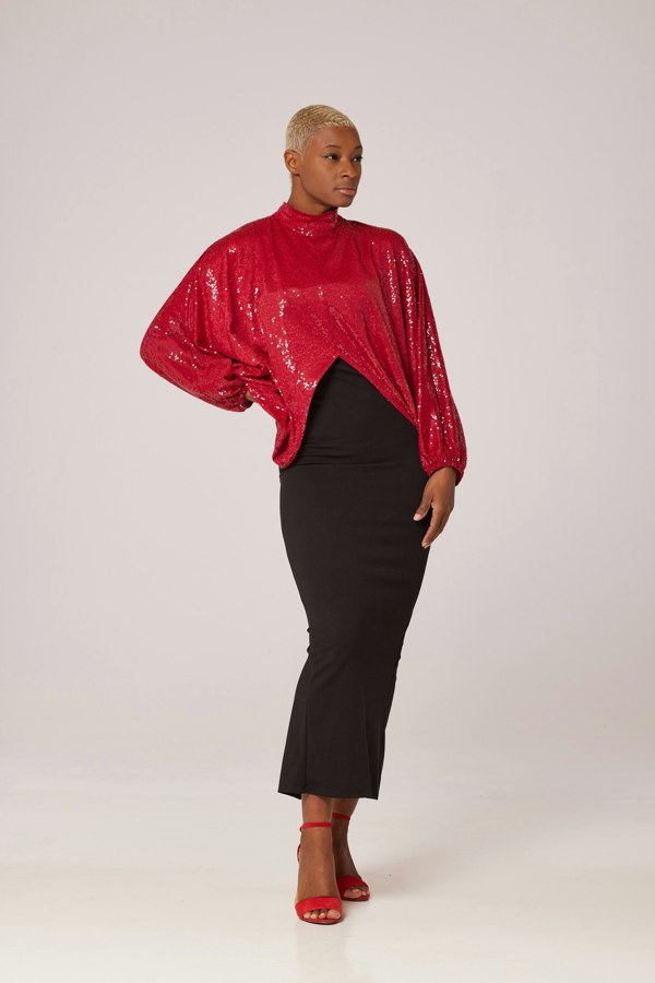 Lioness by TF Cherry Red Sequined Short Tunic