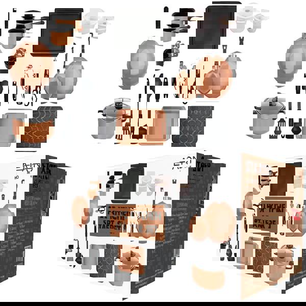 Gr8 Home Copper 21 Pcs Kitchen Cookware Saucepan Utensil Pot Pan Bakeware Starter Set